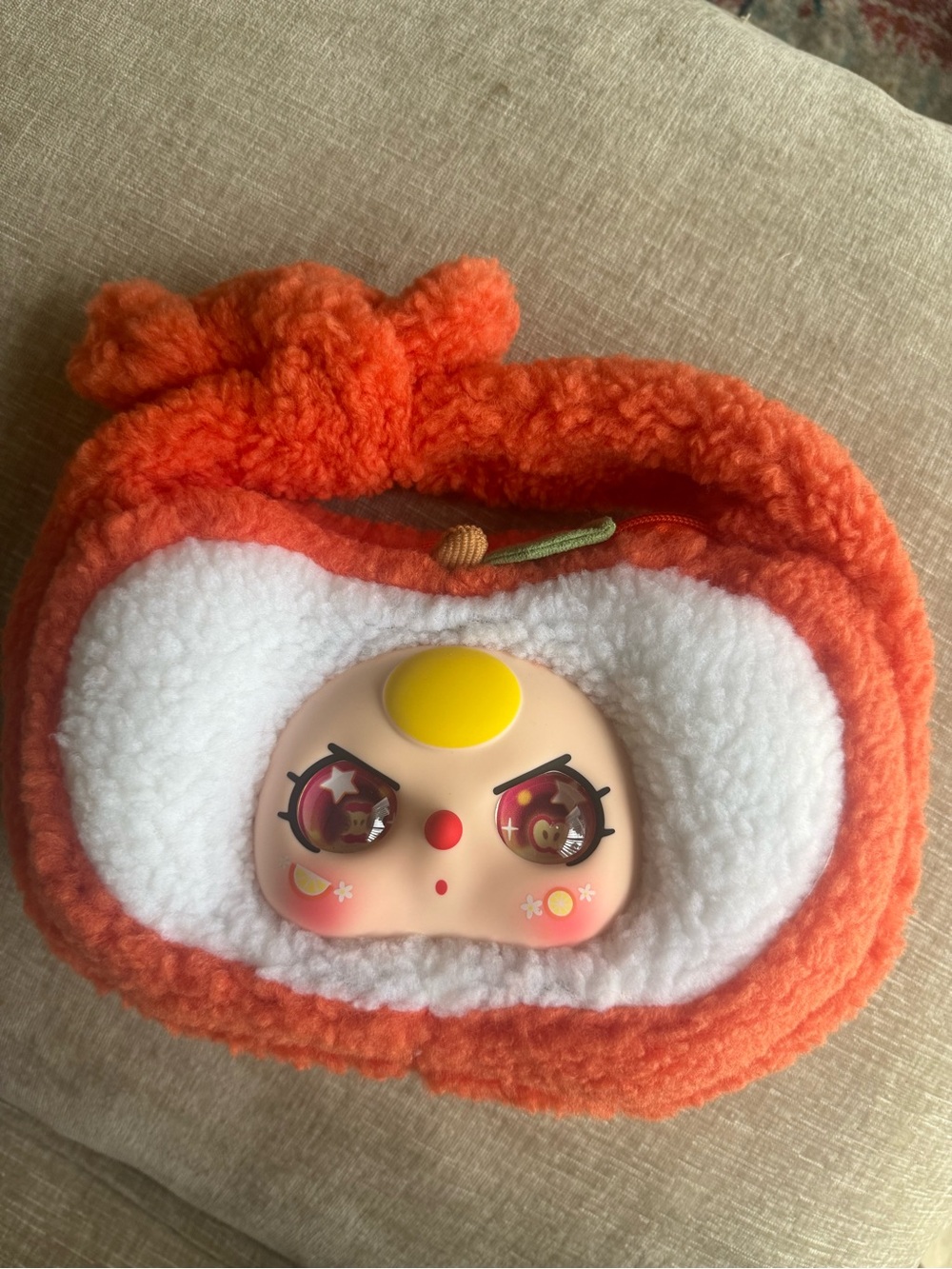 Plush Orange Kids Character Pouch with Cute Face